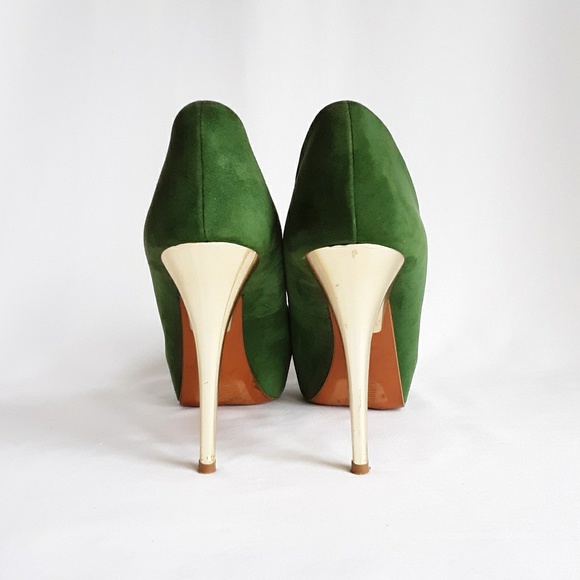 ZARA Emerald w/ Gold Peep Toe Heels - Picture 5 of 9